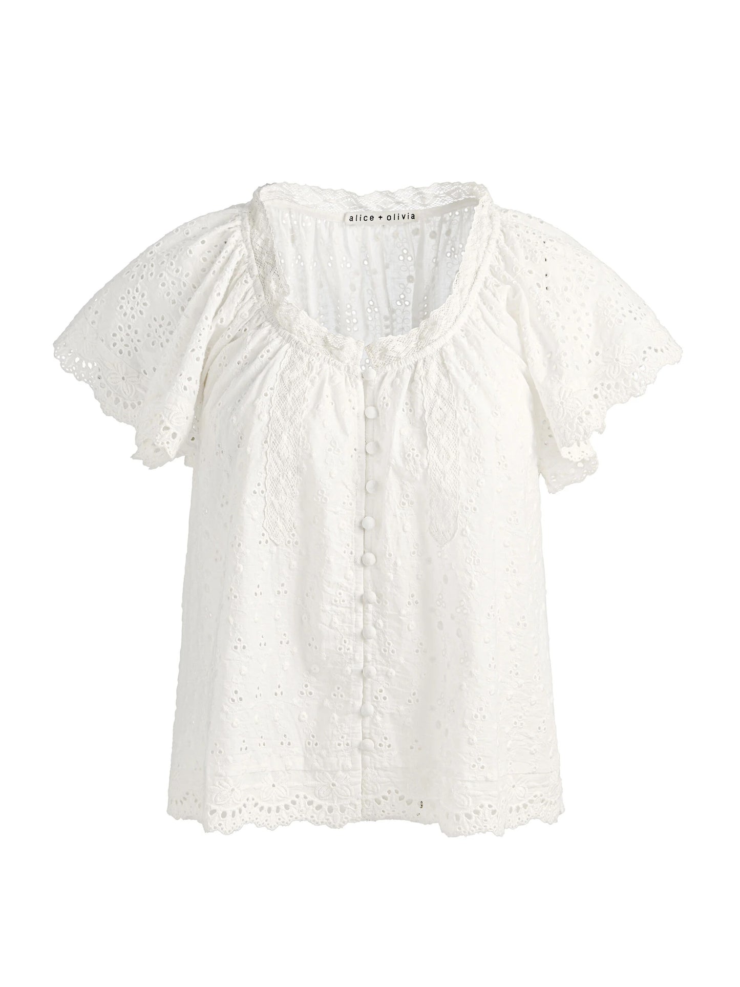 Alice + Olivia - Women -Off White Odette Embroidered Flutter Sleeve Top