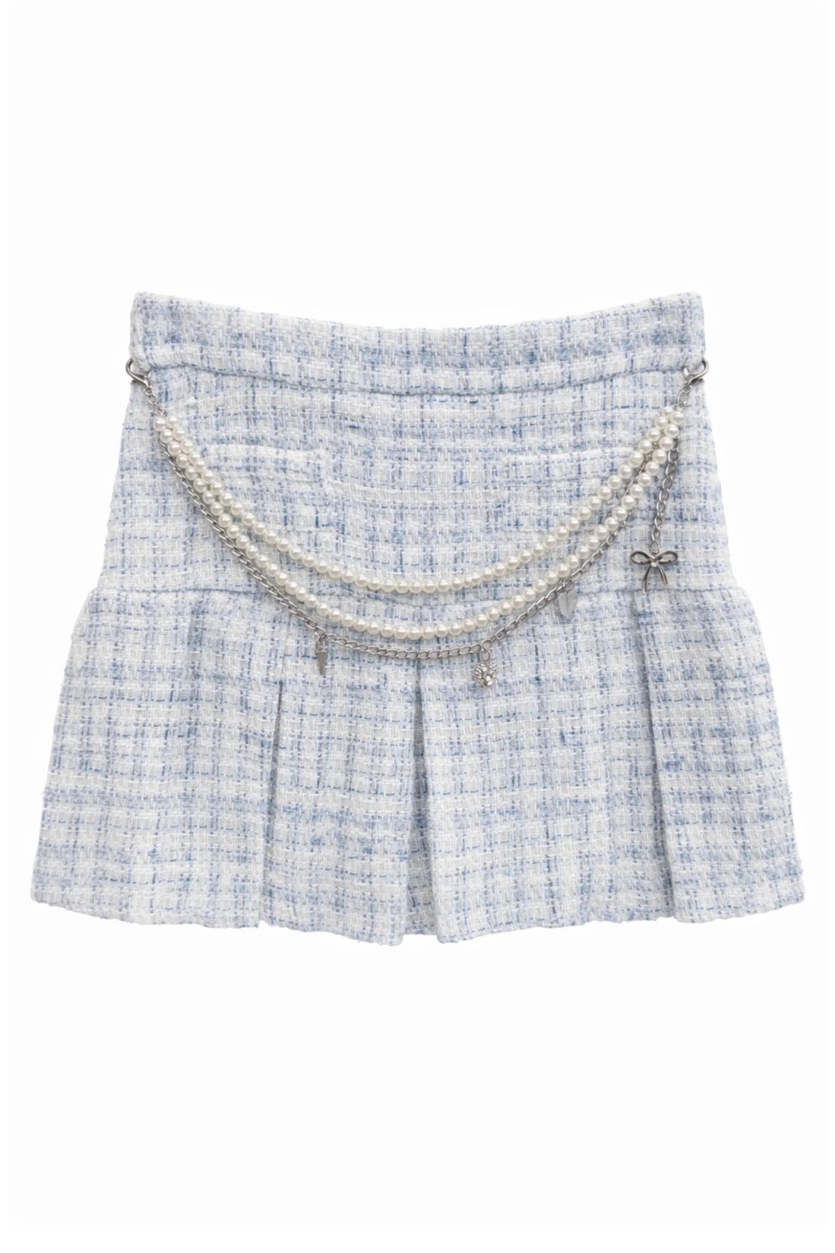KatieJ NYC - Tween - Blue Boucle Hattie Pleated Skirt W/ Chain Belt