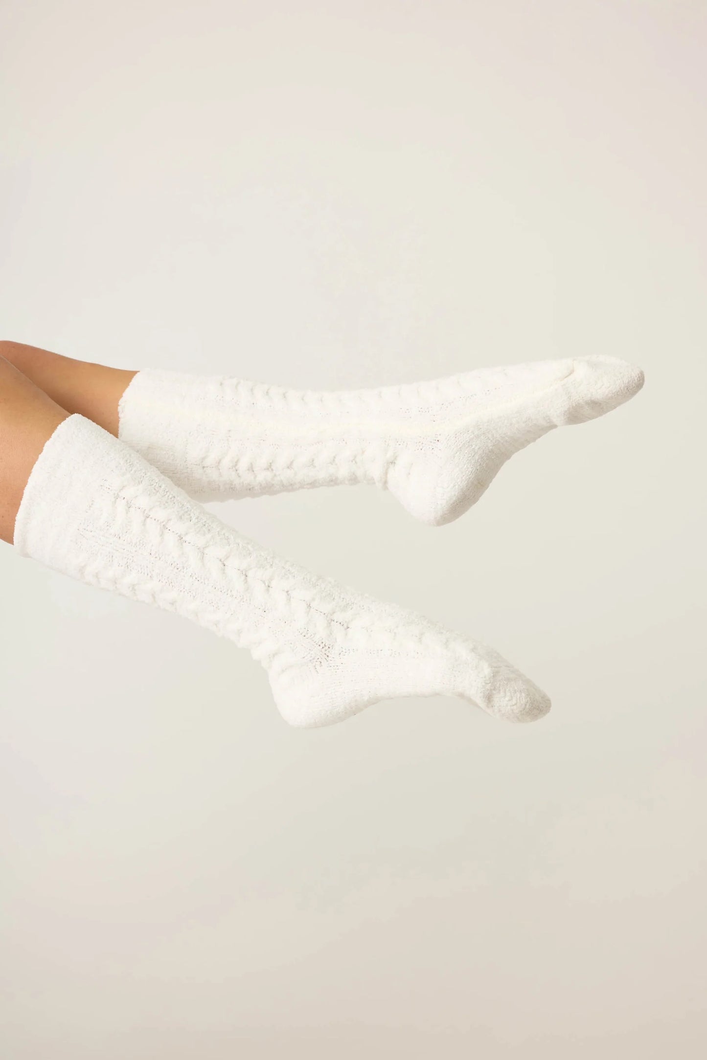 PJ Salvage - women-Ivory Chenille Cable Knit Mid-Calf Socks