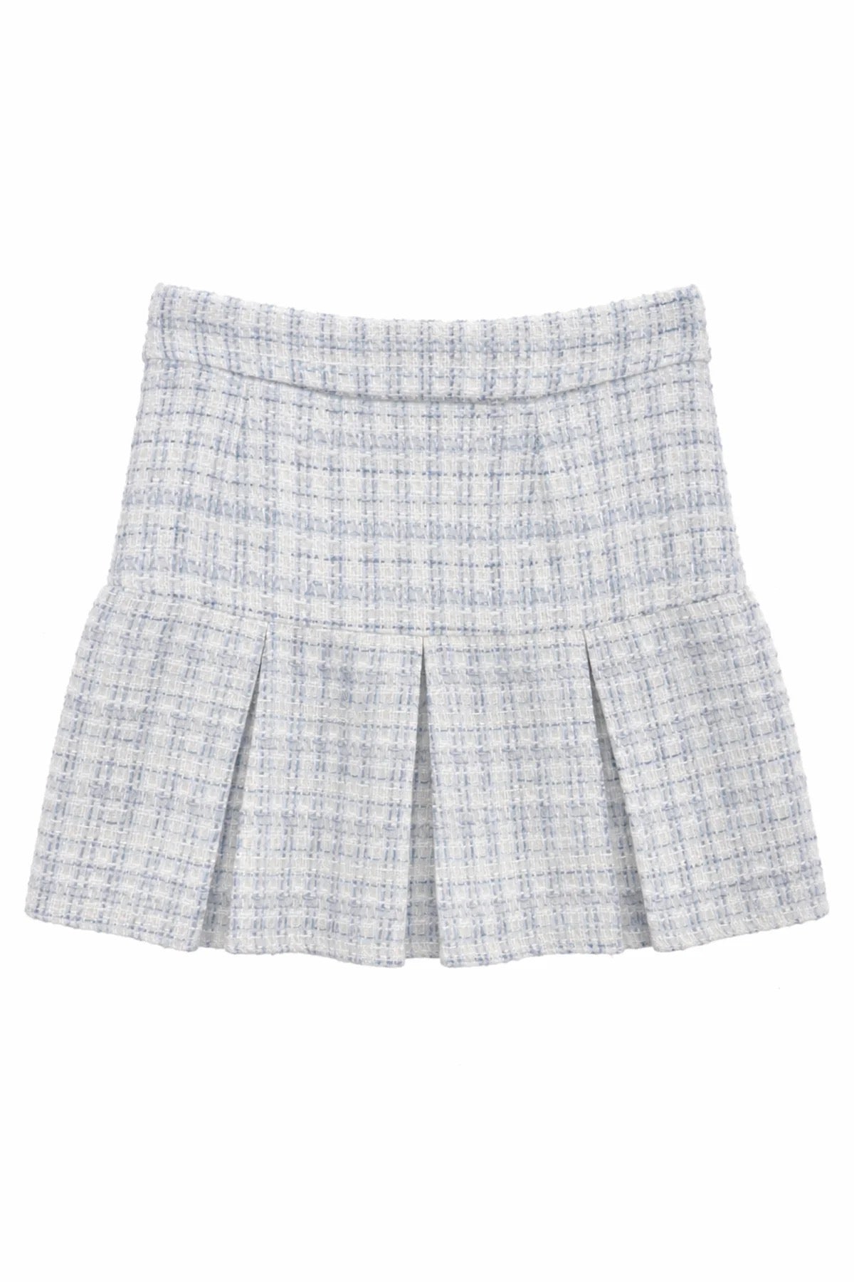 KatieJ NYC - Tween - Blue Boucle Hattie Pleated Skirt W/ Chain Belt