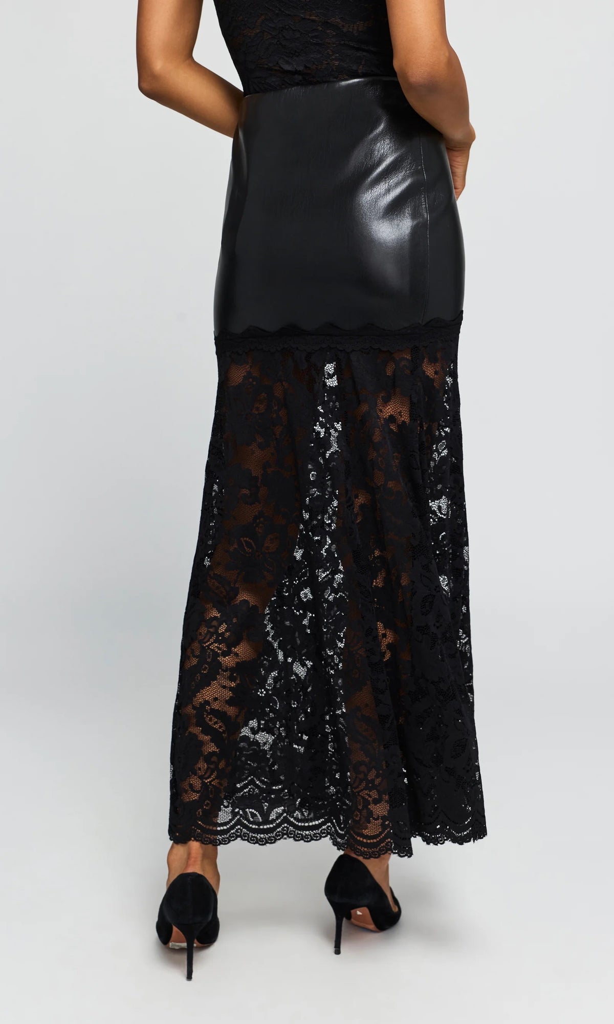 Generation Love - Women - Black Perrine Lace Combo Vegan Leather Skirt