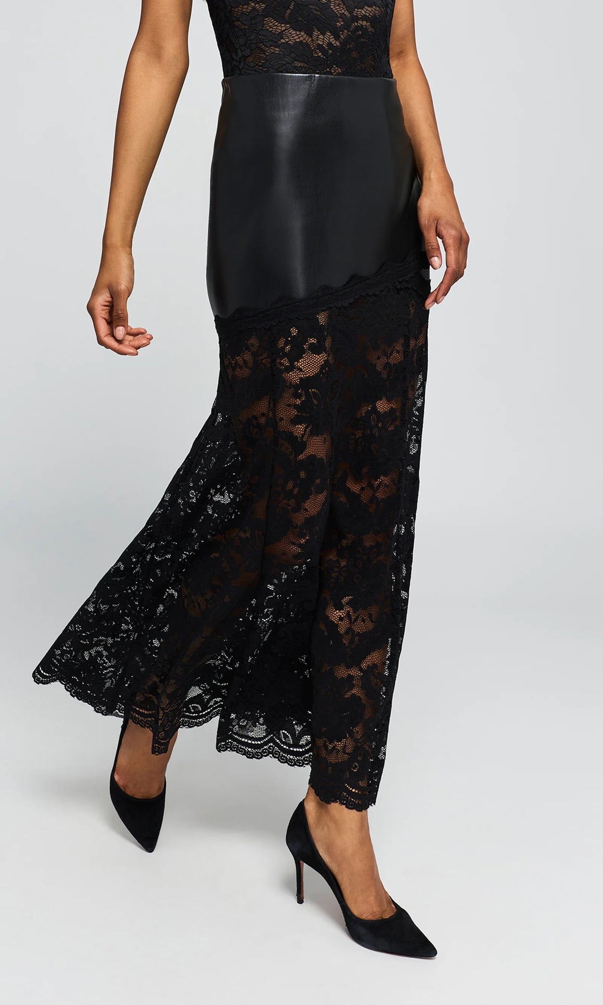 Generation Love - Women - Black Perrine Lace Combo Vegan Leather Skirt