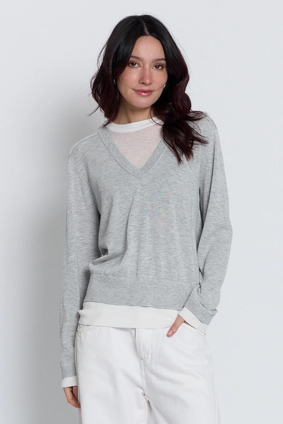 Central Park West - Women - Heather Grey Coen Layered V-Neck Sweater