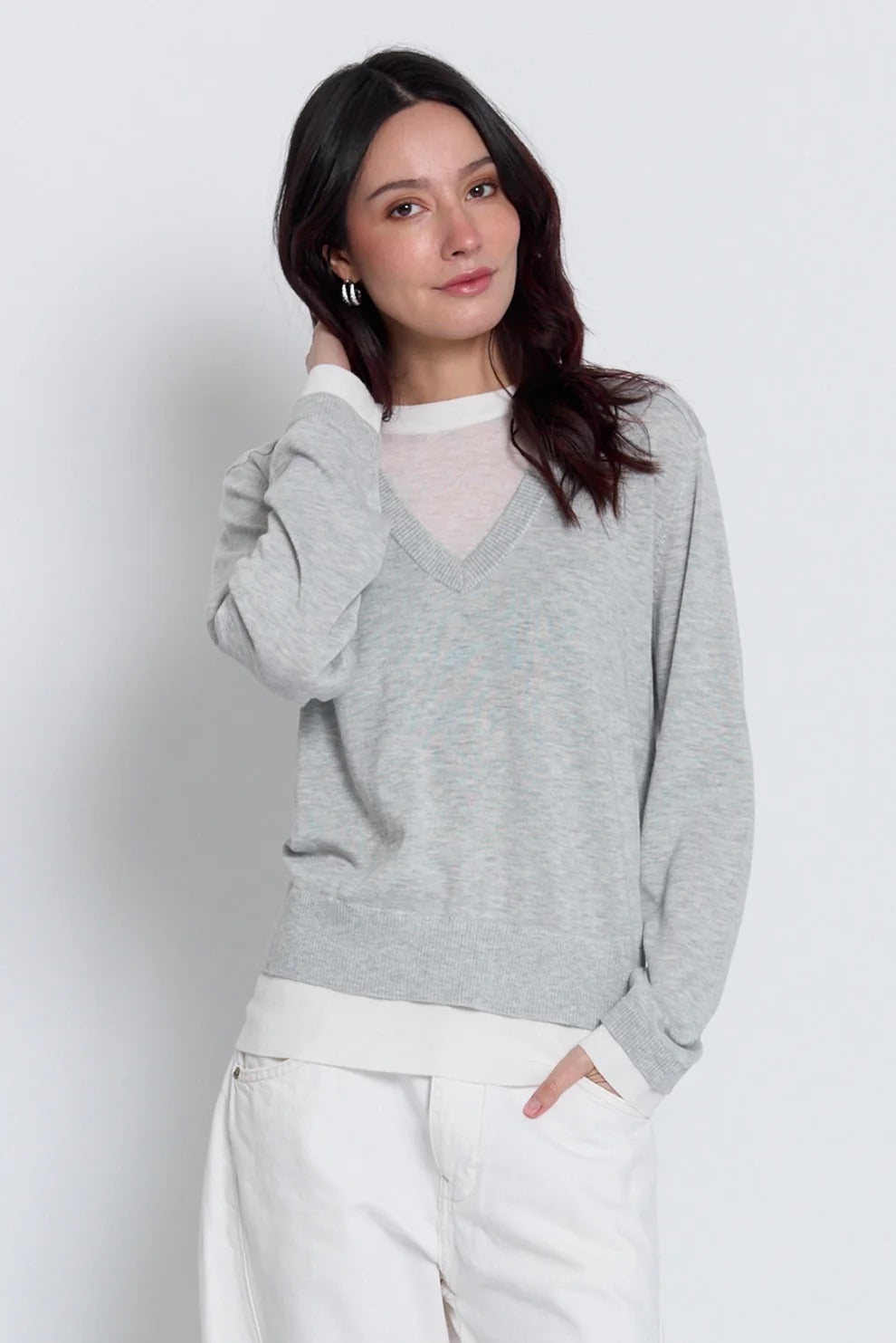 Central Park West - Women - Heather Grey Coen Layered V-Neck Sweater