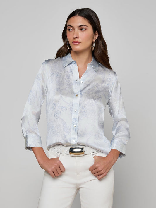 L'AGENCE -Women - Ivory/Pale Mist Blue Lace Print Dani Blouse