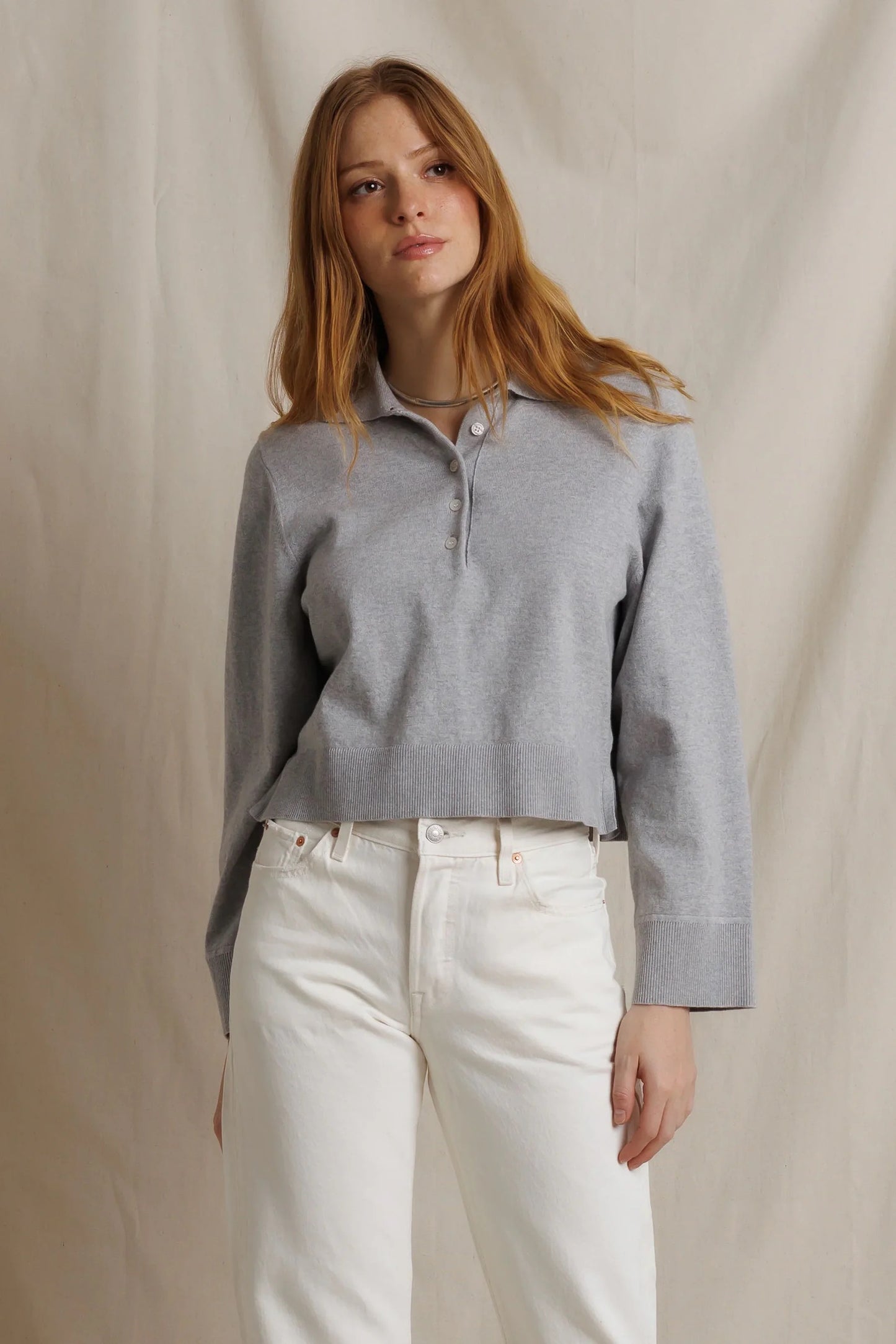 Perfect White Tee - Women - Heather Grey Ximena Cotton Cashmere Striped Sweater