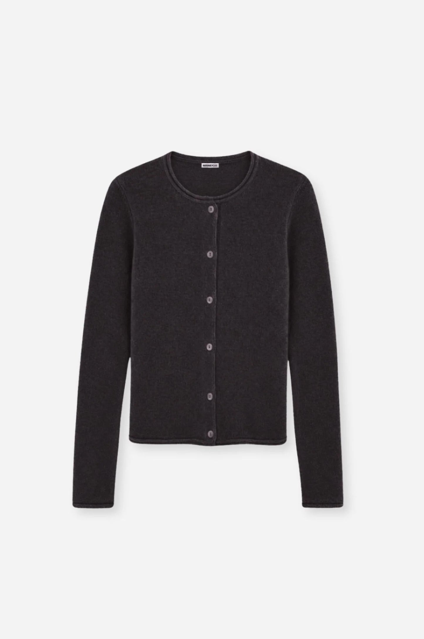 Minnie Rose - Women - Black Cashmere Cardigan With Rolled Trim