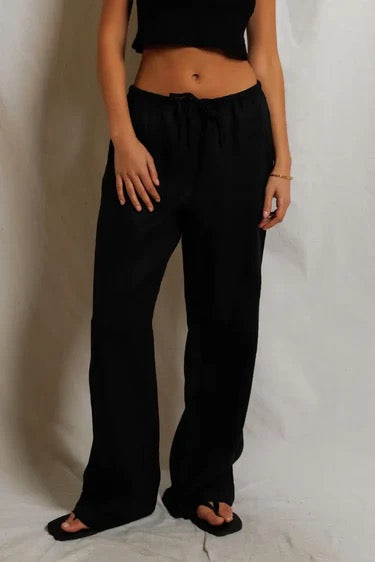 Perfect White Tee - Women - Black Lorana Linen Drawstring Pant