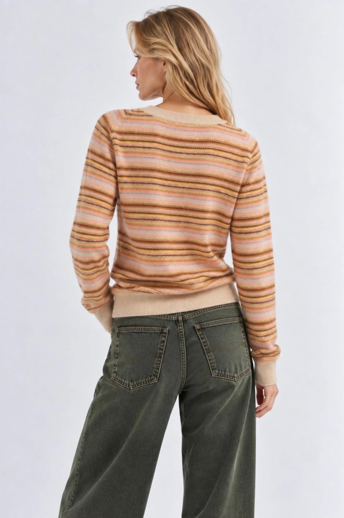 Minnie Rose - Women - Warm Multi Striped Long Sleeve Raglan V Neck