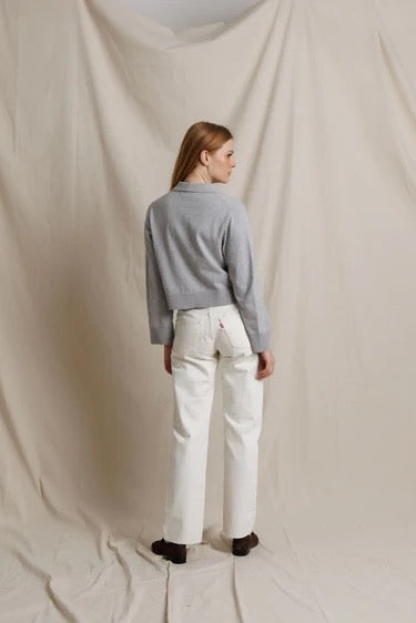 Perfect White Tee - Women - Heather Grey Ximena Cotton Cashmere Striped Sweater