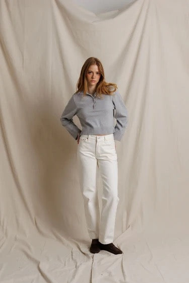 Perfect White Tee - Women - Heather Grey Ximena Cotton Cashmere Striped Sweater