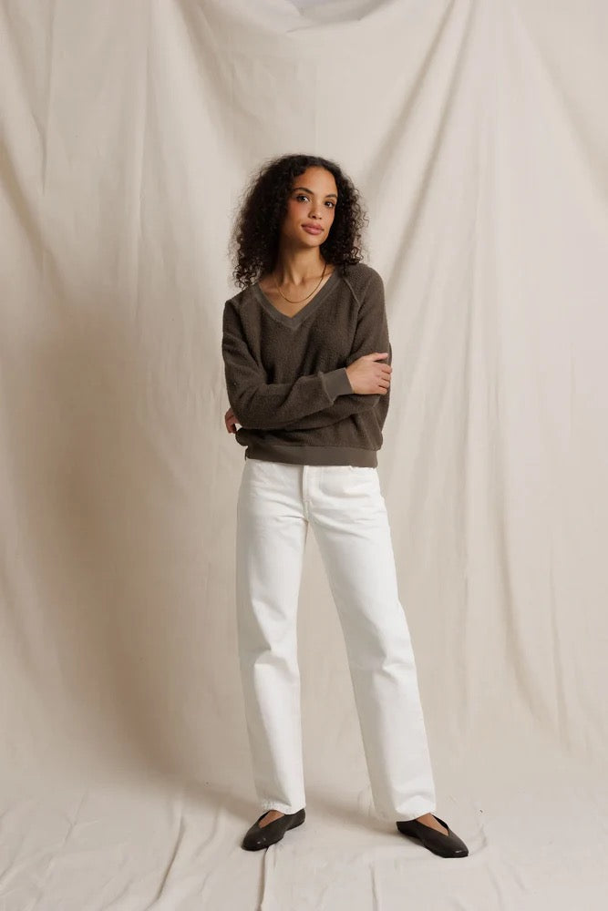 Perfect White Tee - Women - Dark Olive Ziggy V-Neck Sweatshirt