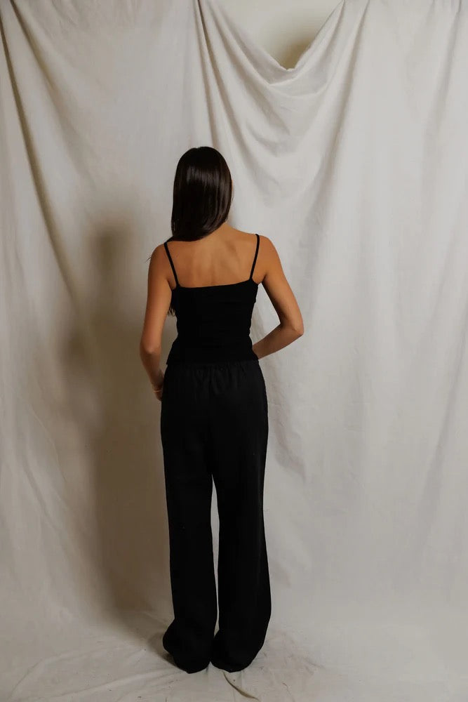 Perfect White Tee - Women - Black Lorana Linen Drawstring Pant
