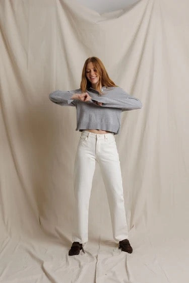 Perfect White Tee - Women - Heather Grey Ximena Cotton Cashmere Striped Sweater