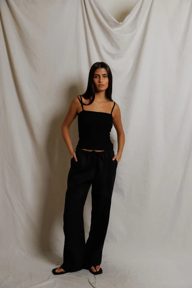 Perfect White Tee - Women - Black Lorana Linen Drawstring Pant