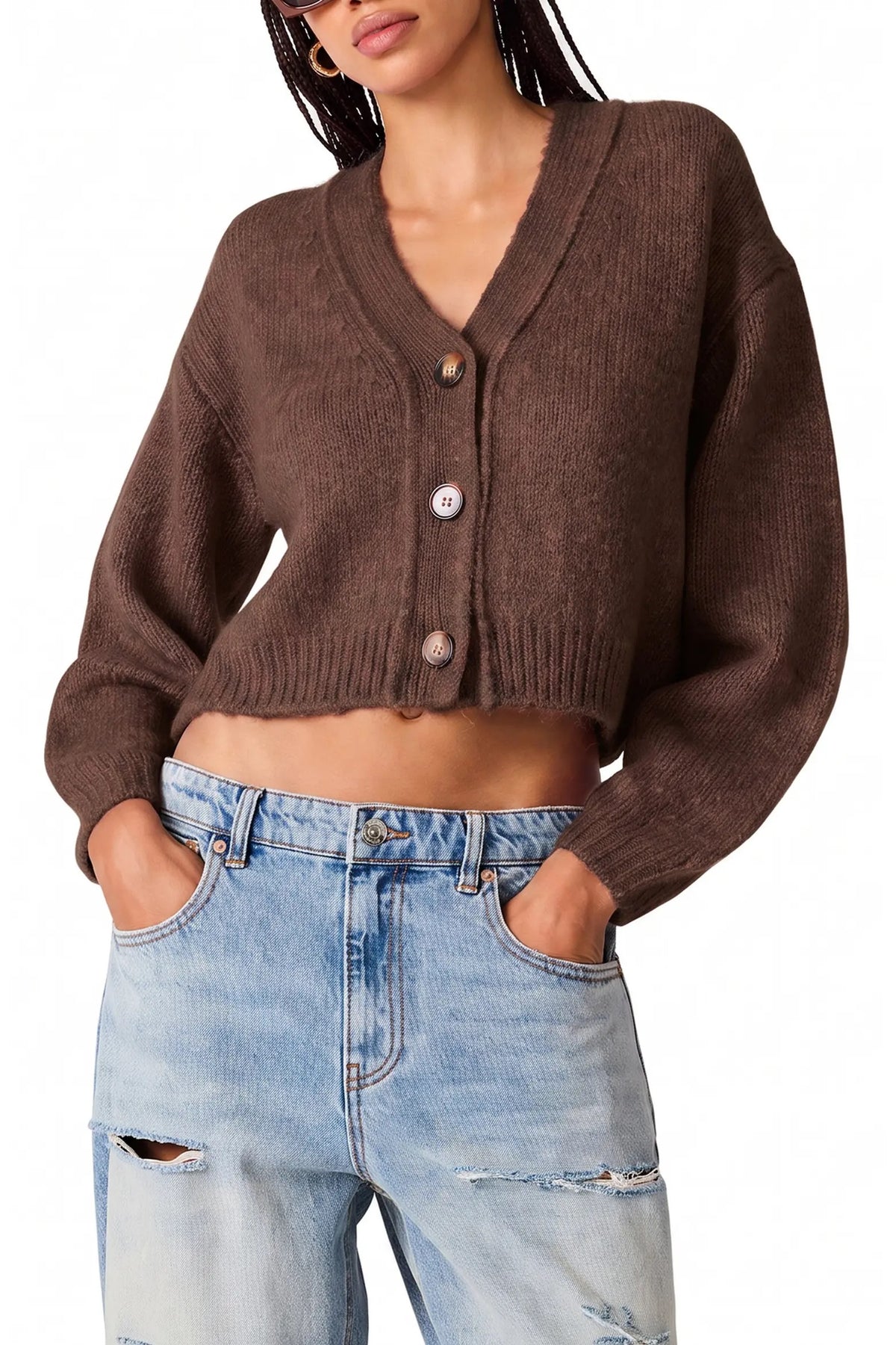 Steve Madden - Women - Mica V-Neck Cropped Cardigan Sweater