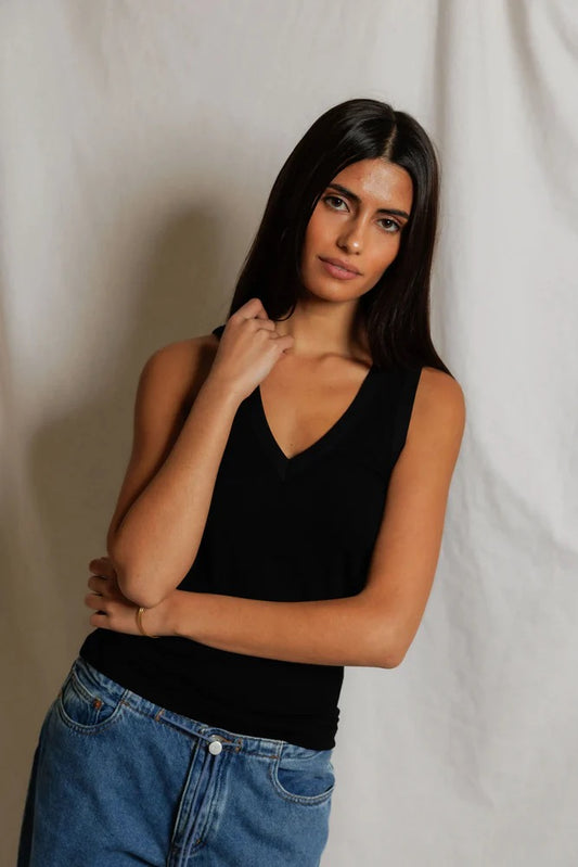Perfect White Tee - Women - Black Mallory Luxe Rib V-Neck Tank