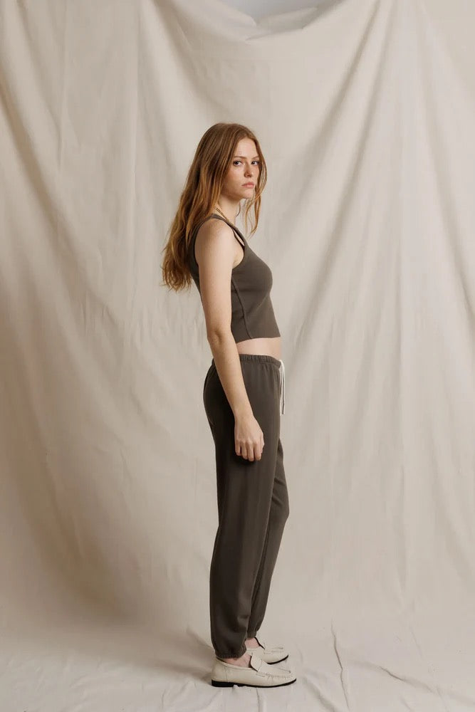 Perfect White Tee - Women - Dark Olive French Terry Johnny Sweatpant