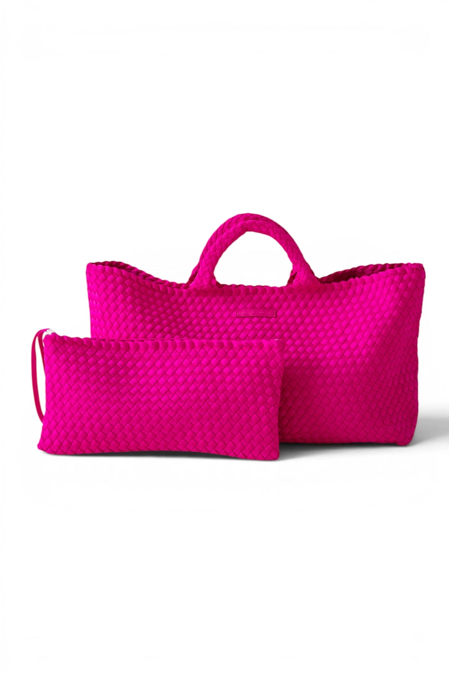 Peace Love Mahjong - Bright Pink Mahjong Bag Woven Carryall With Tile Pouch