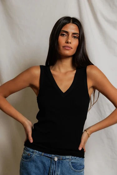 Perfect White Tee - Women - Black Mallory Luxe Rib V-Neck Tank