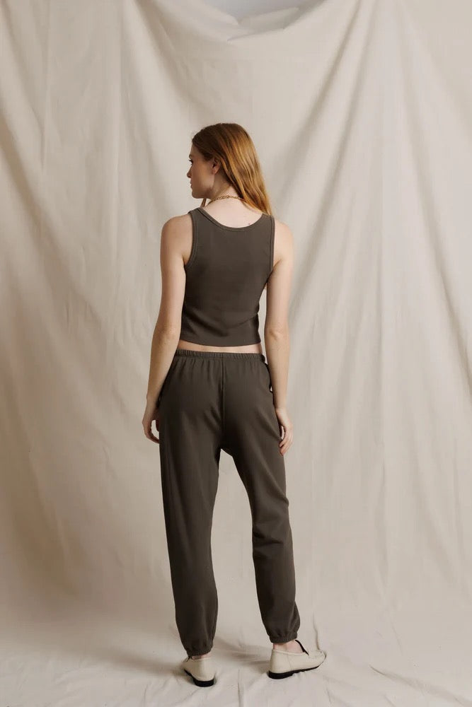 Perfect White Tee - Women - Dark Olive French Terry Johnny Sweatpant