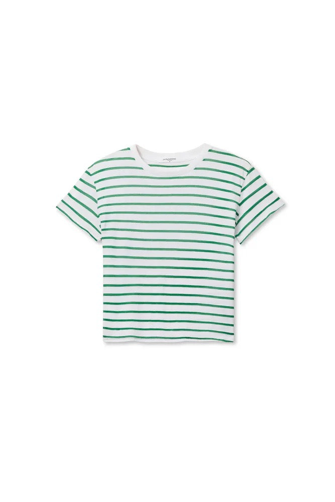 Perfect White Tee - Women- Grass Stripe Everett Boxy Tee