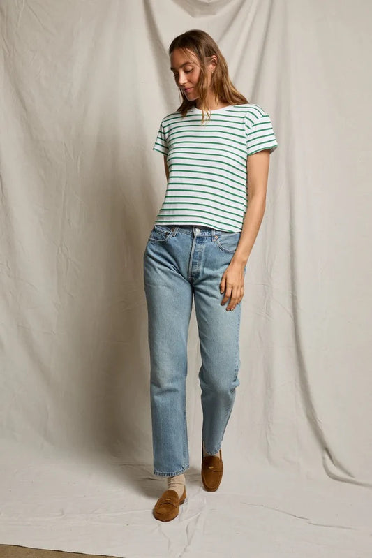 Perfect White Tee - Women- Grass Stripe Everett Boxy Tee