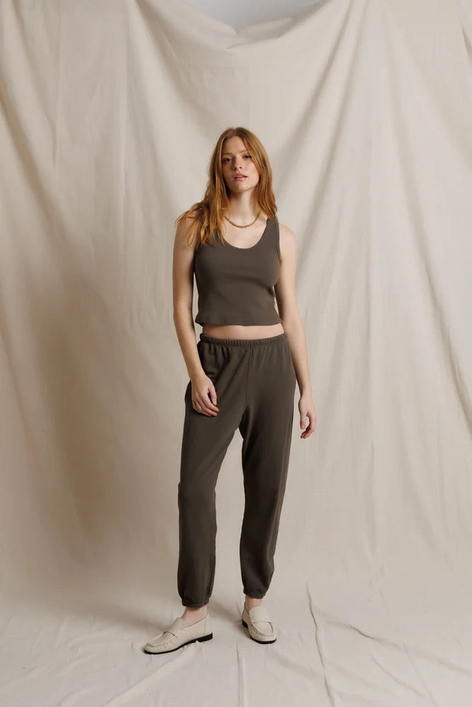 Perfect White Tee - Women - Dark Olive French Terry Johnny Sweatpant