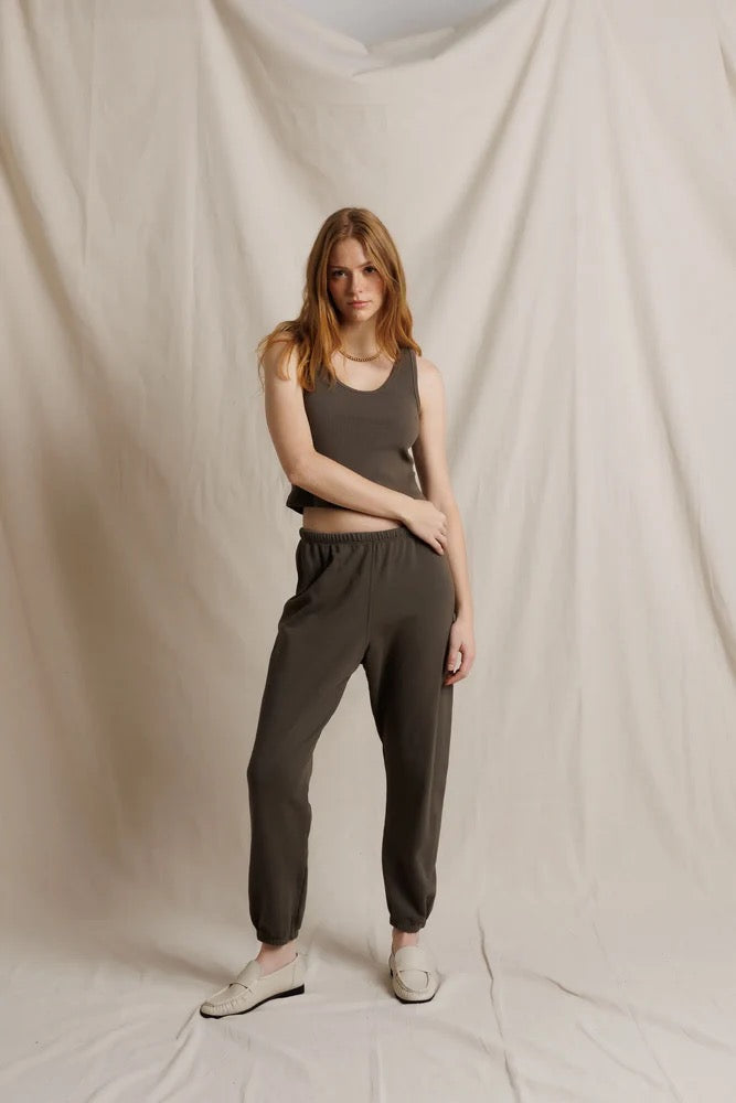 Perfect White Tee - Women - Dark Olive French Terry Johnny Sweatpant