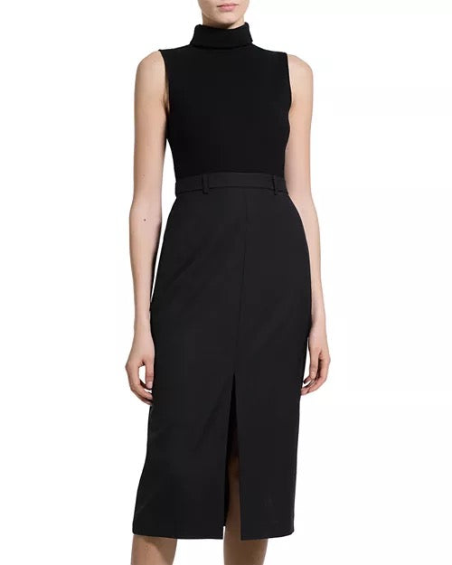 Theory - Women - Black Funnel Neck Sleeveless Draped Midi Dress