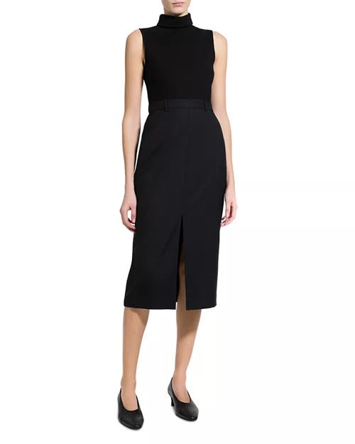Theory - Women - Black Funnel Neck Sleeveless Draped Midi Dress