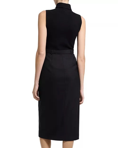 Theory - Women - Black Funnel Neck Sleeveless Draped Midi Dress