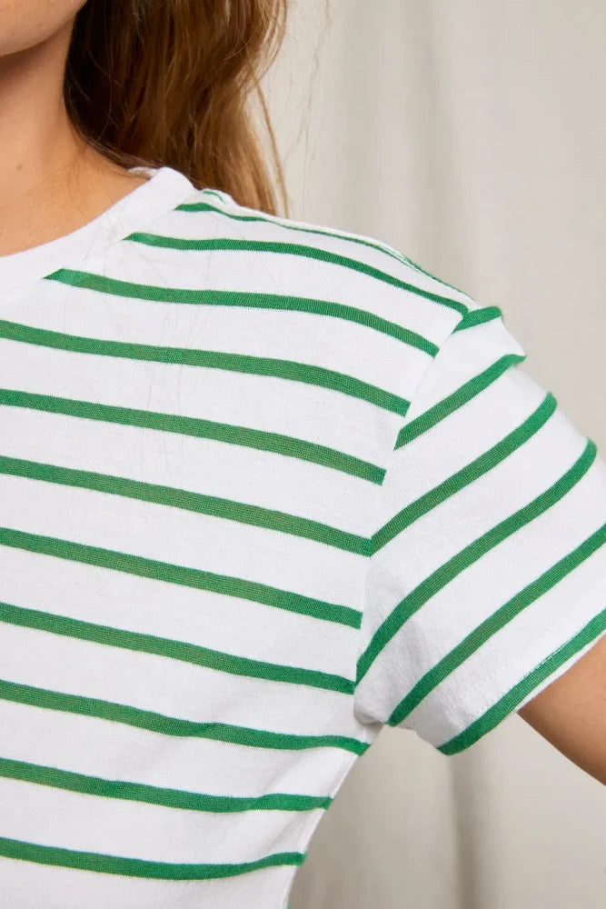 Perfect White Tee - Women- Grass Stripe Everett Boxy Tee