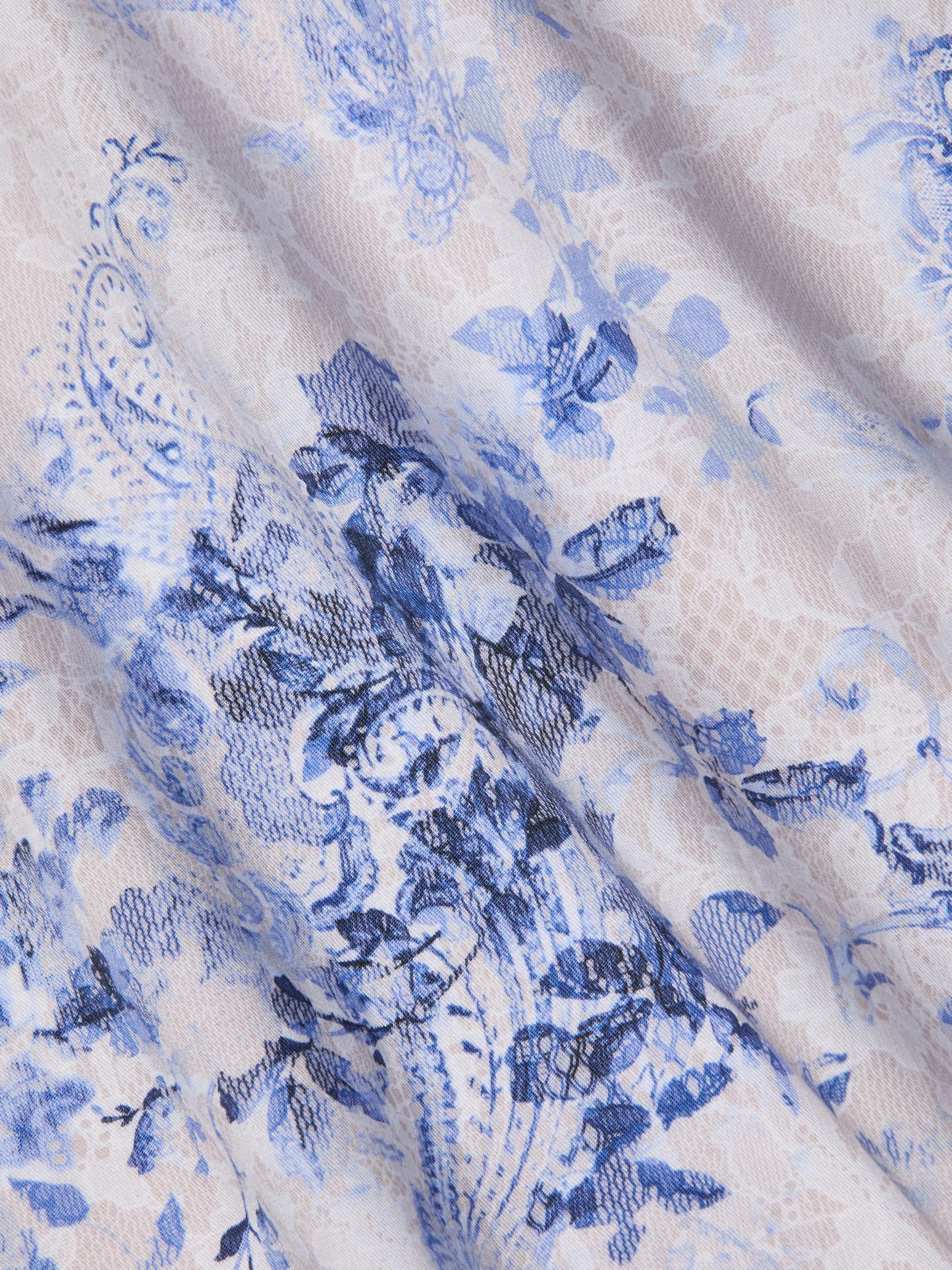 L'AGNCE - Women - Ivory/Blue Watercolor Lace Paisley Sutton Beaded Strap Gown
