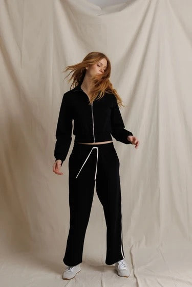 Perfect White Tee - Women - Black Claud Pureform Cropped Pant With Stripes