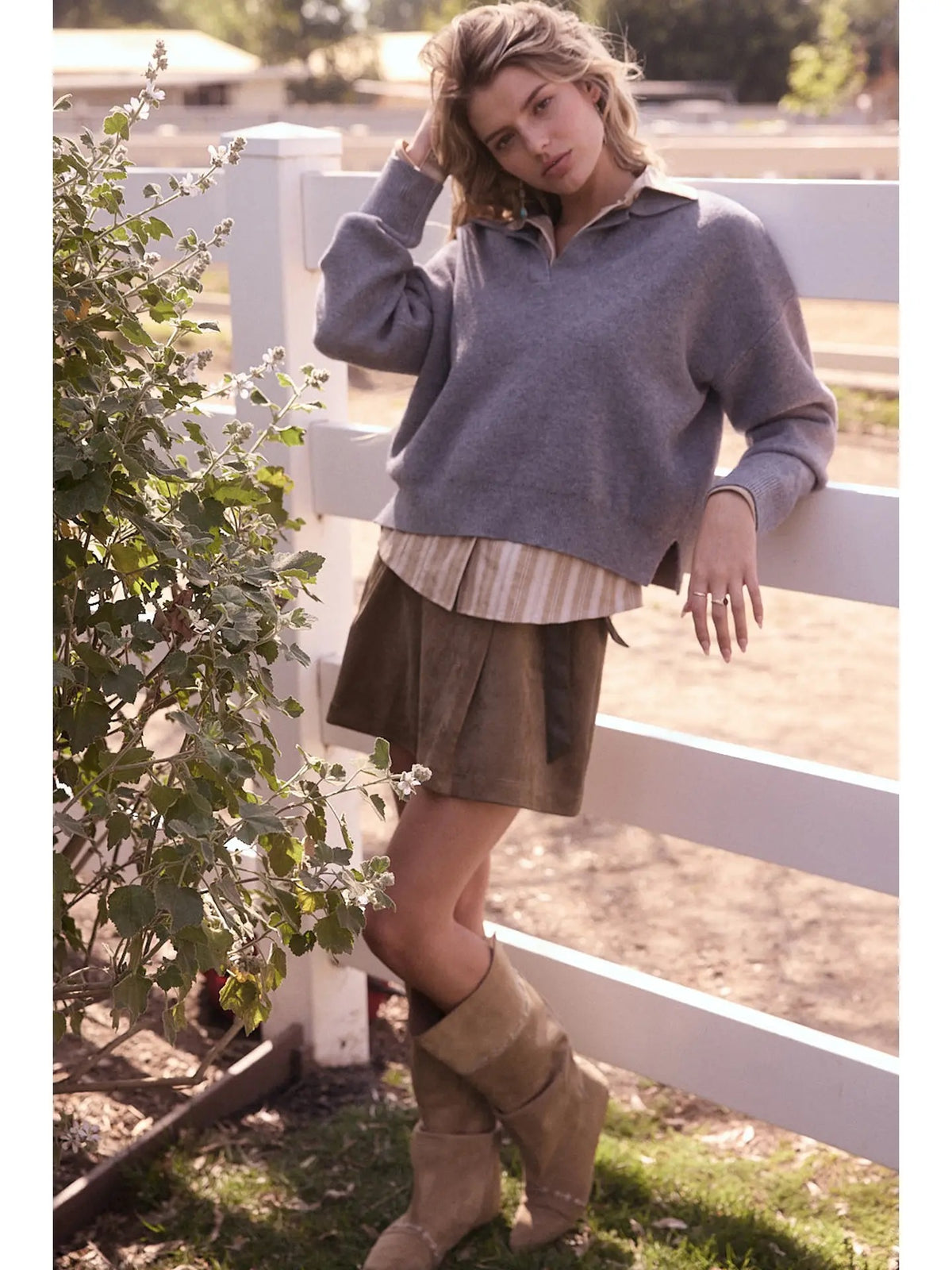 Guys N Gals - Women - Charcoal Split Neck Knit Sweater