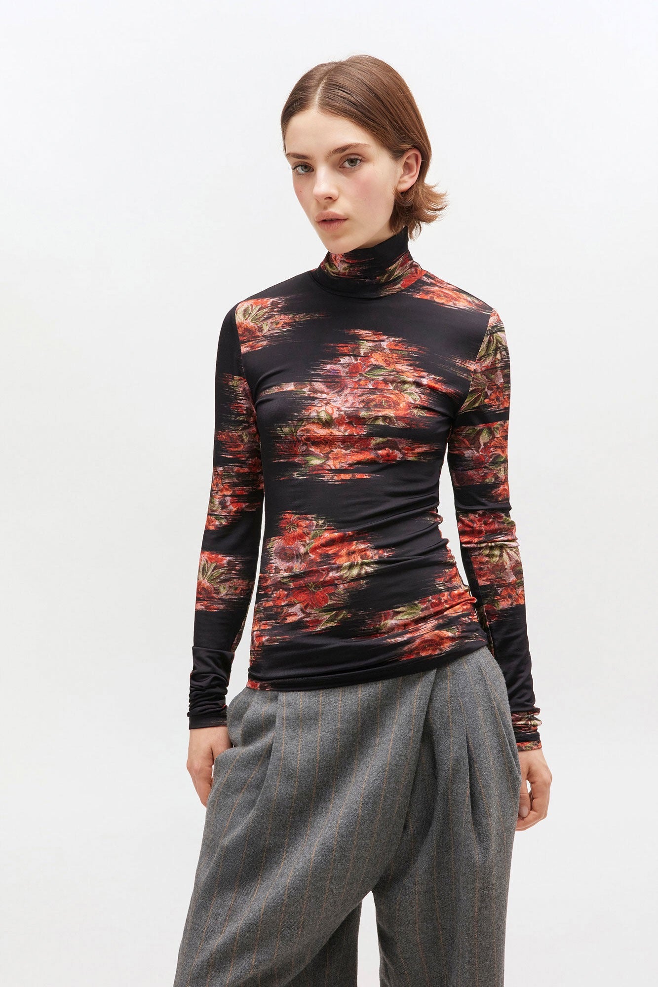 Ganni - Women- Floral Printed Jersey Turtleneck