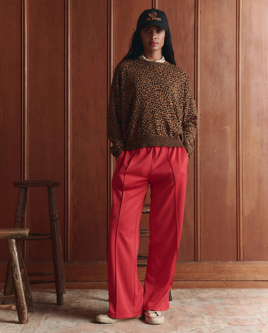 THE GREAT - Women- Poppy Red Wide Leg Track Pant