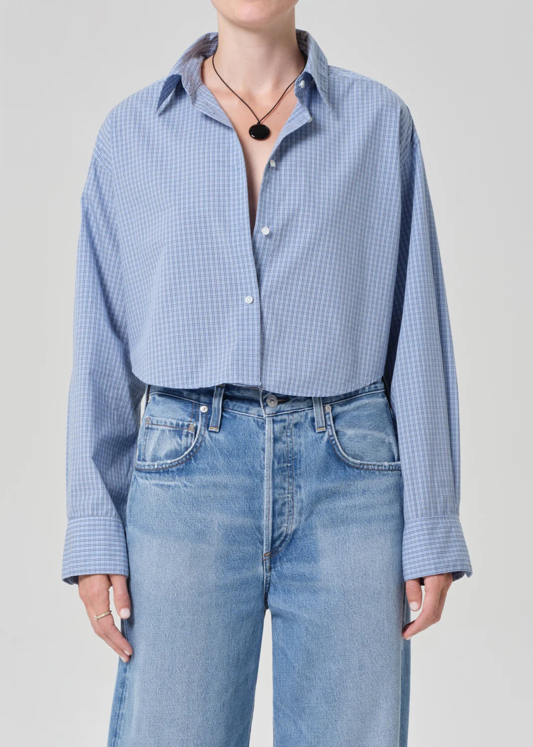 Citizens Of Humanity - Women - Banker Blue Plaid Ana Cropped Shirt