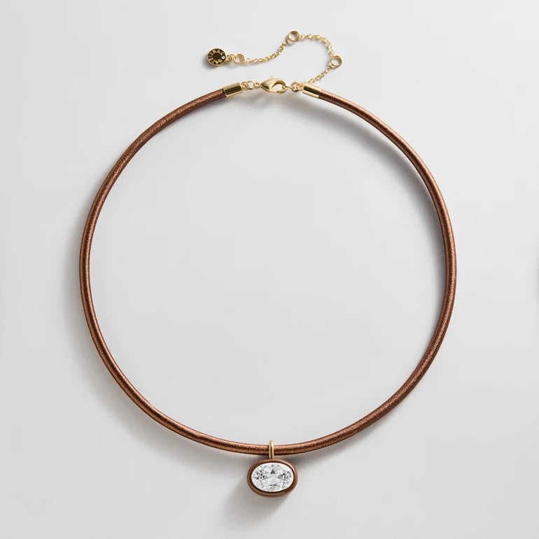 Lindsey Crystal Collar Necklace - Brown
