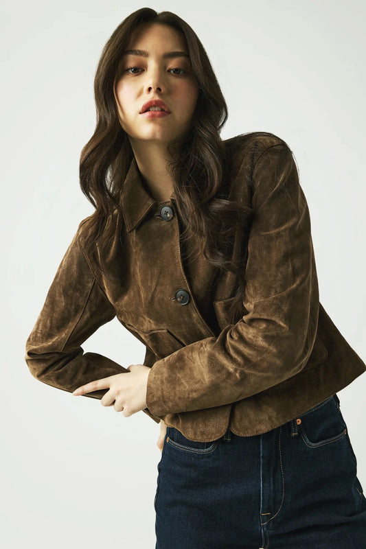 Blank NYC - Women Black Coffee Suede Crop Jacket