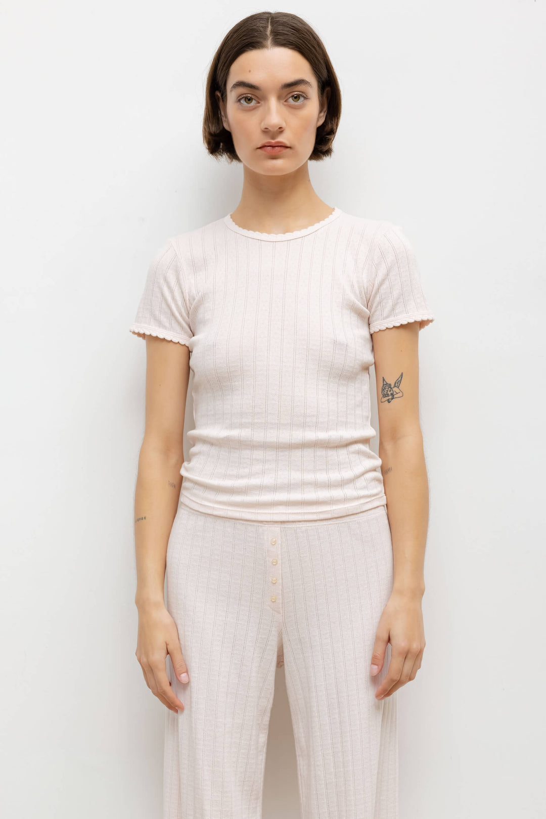 Leset - Women - Pink Pointelle Slim Fit Tee