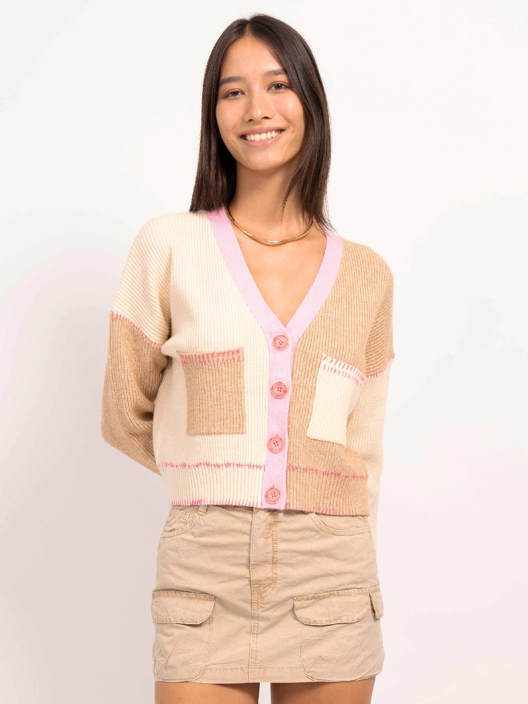 Central Park West - Women - Ivory Mallory Color Block Cardigan
