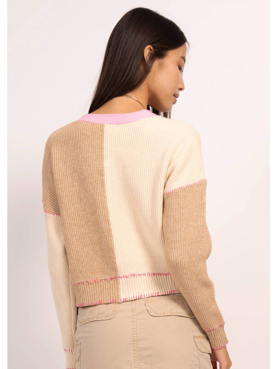 Central Park West - Women - Ivory Mallory Color Block Cardigan