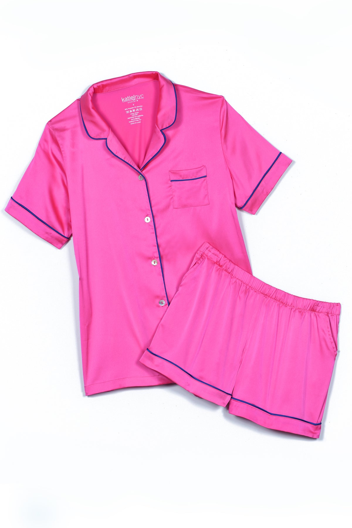 KatieJ NYC - Junior- Hot Pink/Cobalt Olivia Satin Stretch Lounge Set