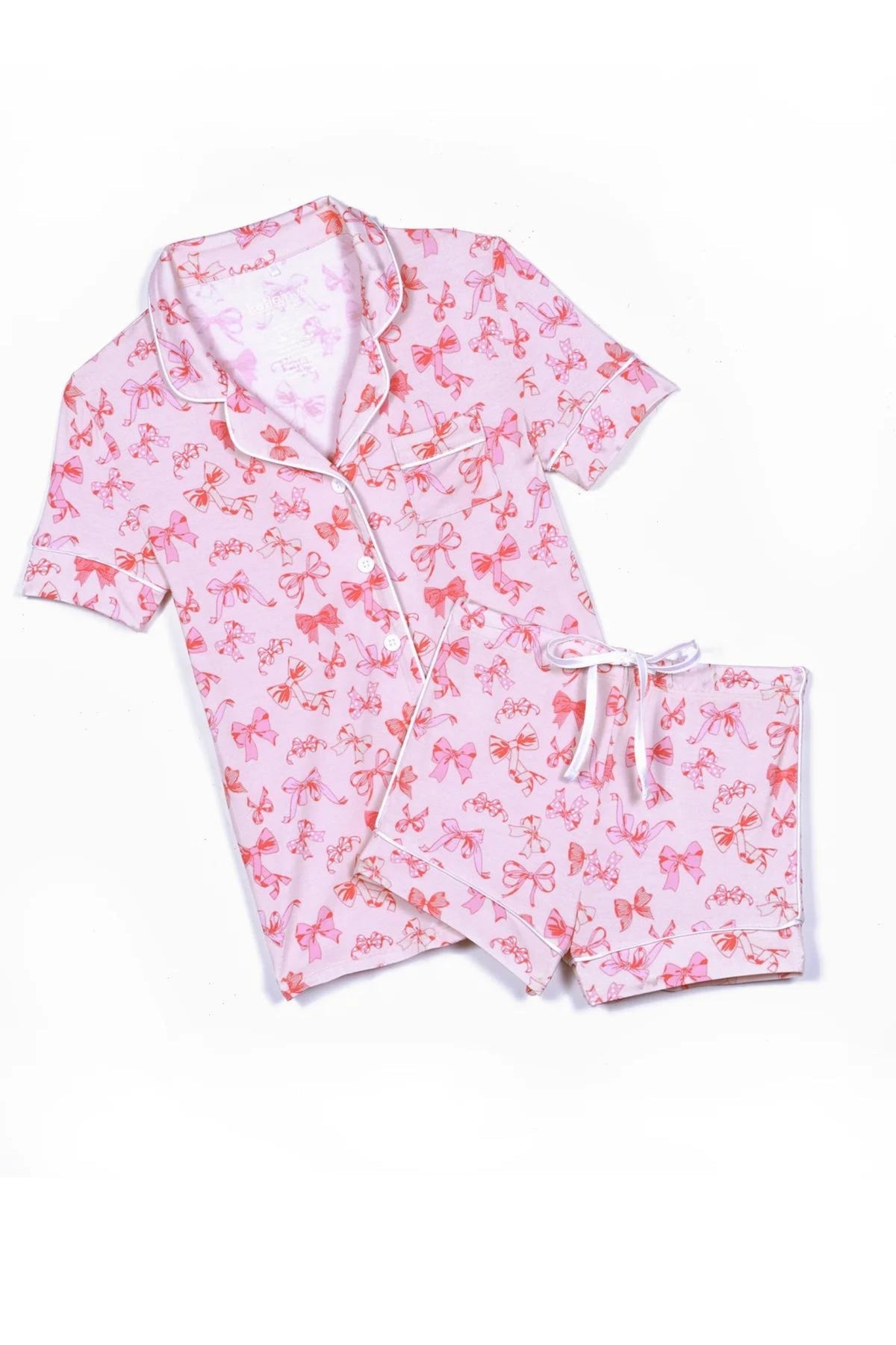 KatieJ NYC - Tween - Bows on Pink Lynn Shorts Lounge Set