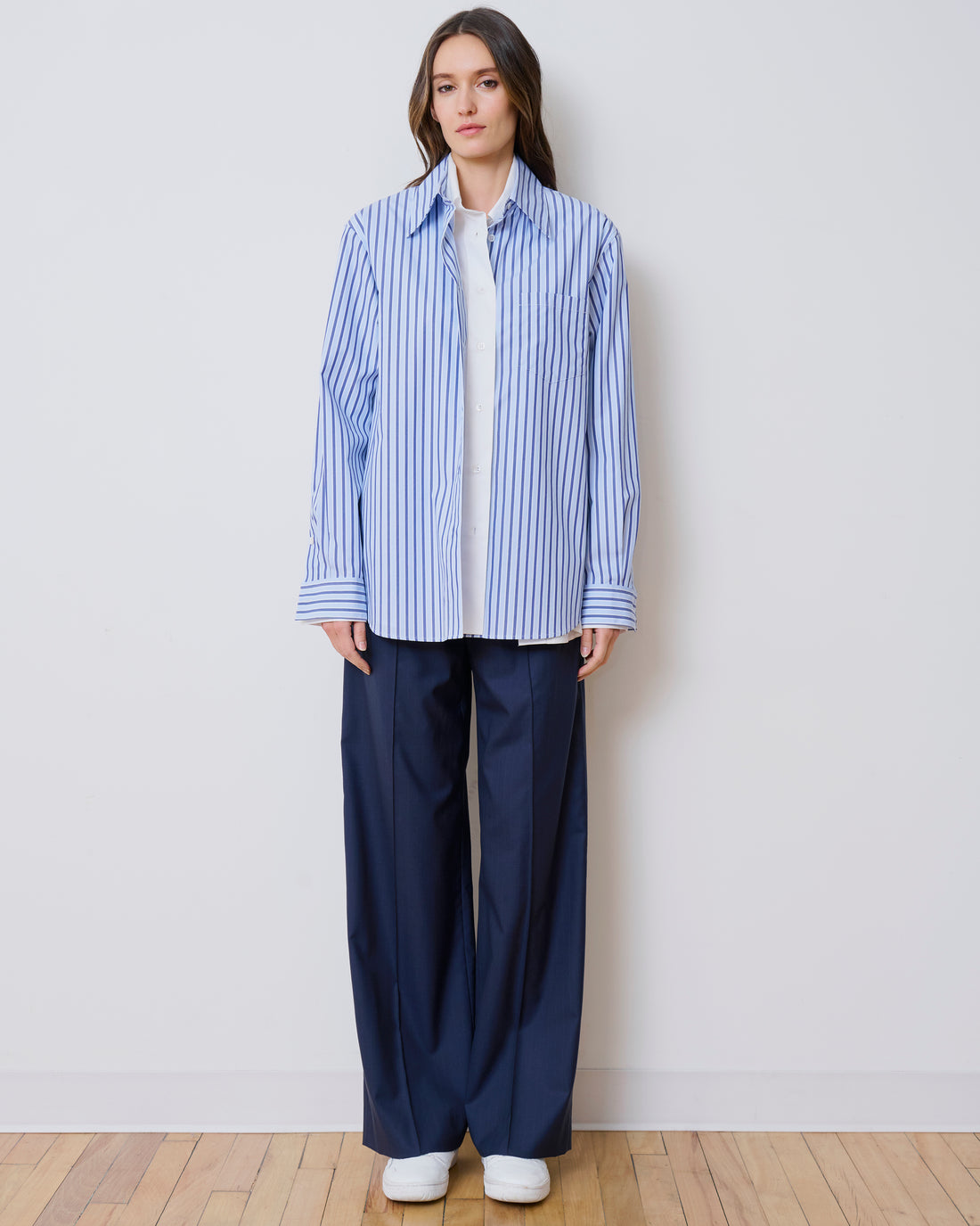 We-Ar4 - Women - Blue Stripe The Double Shirt