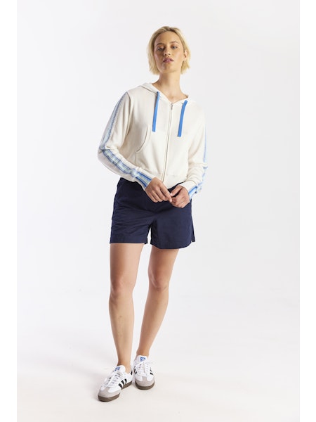 Wispr by Brodie Cashmere - Women - Ivory Geo Sleeve Cropped Hoodie