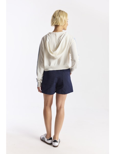 Wispr by Brodie Cashmere - Women - Ivory Geo Sleeve Cropped Hoodie