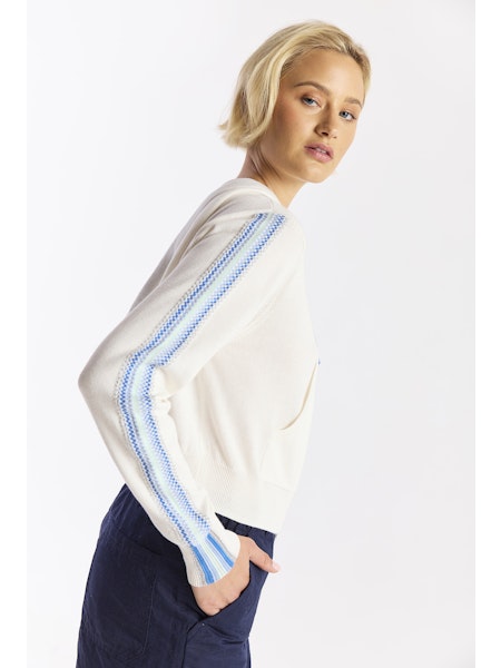 Wispr by Brodie Cashmere - Women - Ivory Geo Sleeve Cropped Hoodie